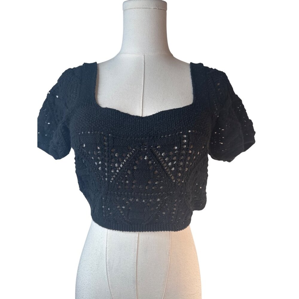 2/$30 ZARA Black Cropped Small Sweater Top Cotton/Polyester